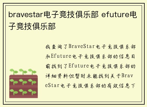 bravestar电子竞技俱乐部 efuture电子竞技俱乐部