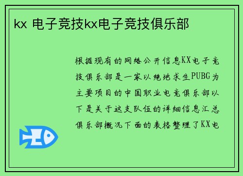 kx 电子竞技kx电子竞技俱乐部