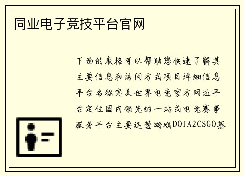 同业电子竞技平台官网